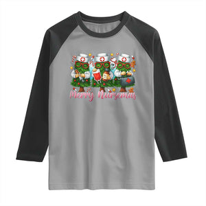 Christmas Nurse Raglan Shirt Funny Merry Nursemas Pine Tree TS12 Sport Gray Black Print Your Wear