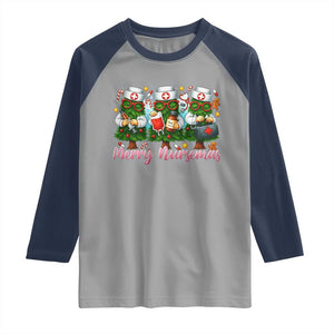 Christmas Nurse Raglan Shirt Funny Merry Nursemas Pine Tree TS12 Sport Gray Navy Print Your Wear