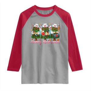 Christmas Nurse Raglan Shirt Funny Merry Nursemas Pine Tree TS12 Sport Gray Red Print Your Wear