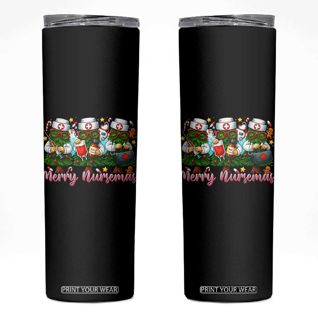 Christmas Nurse Skinny Tumbler Funny Merry Nursemas Pine Tree TS12 Black Print Your Wear