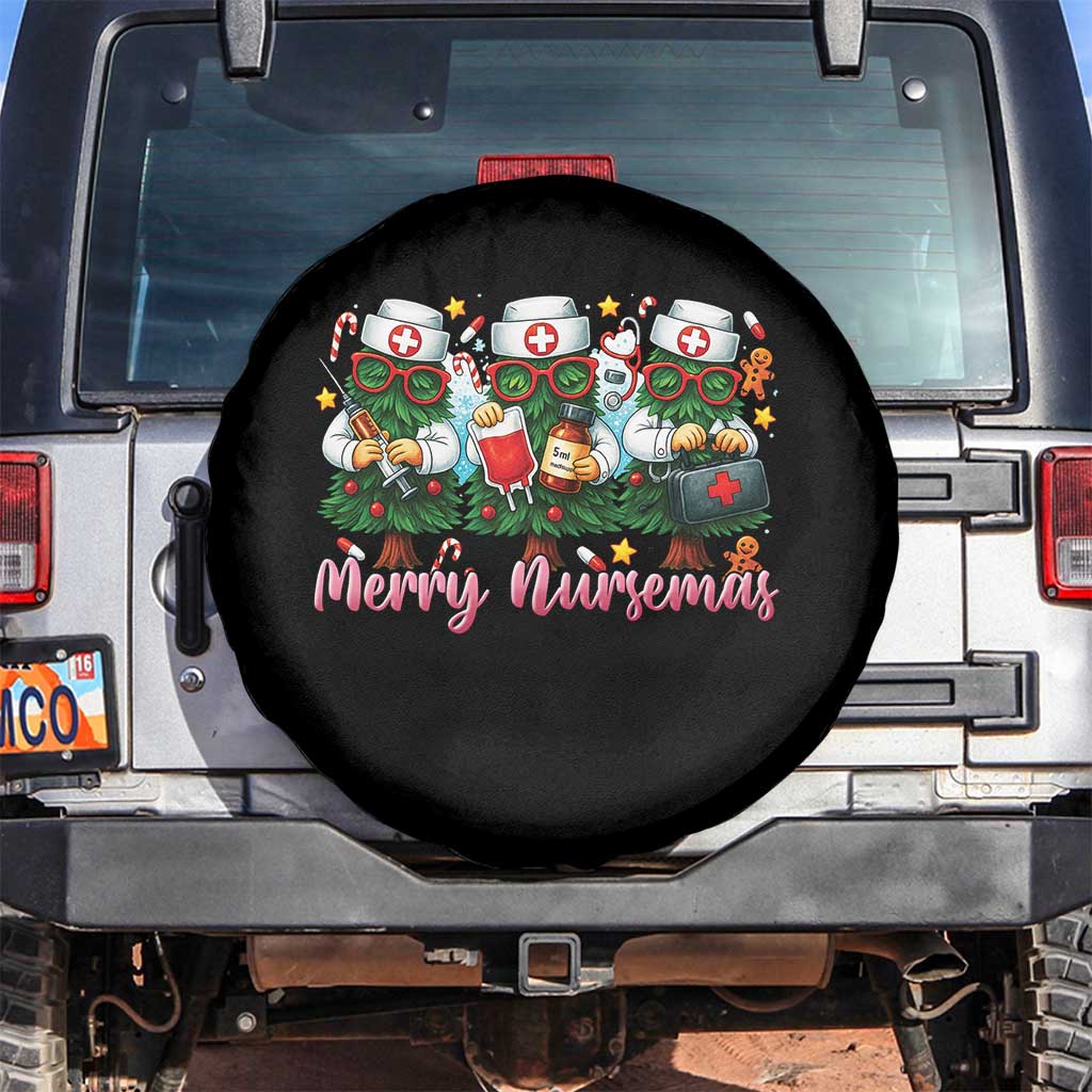 Christmas Nurse Spare Tire Cover Funny Merry Nursemas Pine Tree TS12 No hole Black Print Your Wear