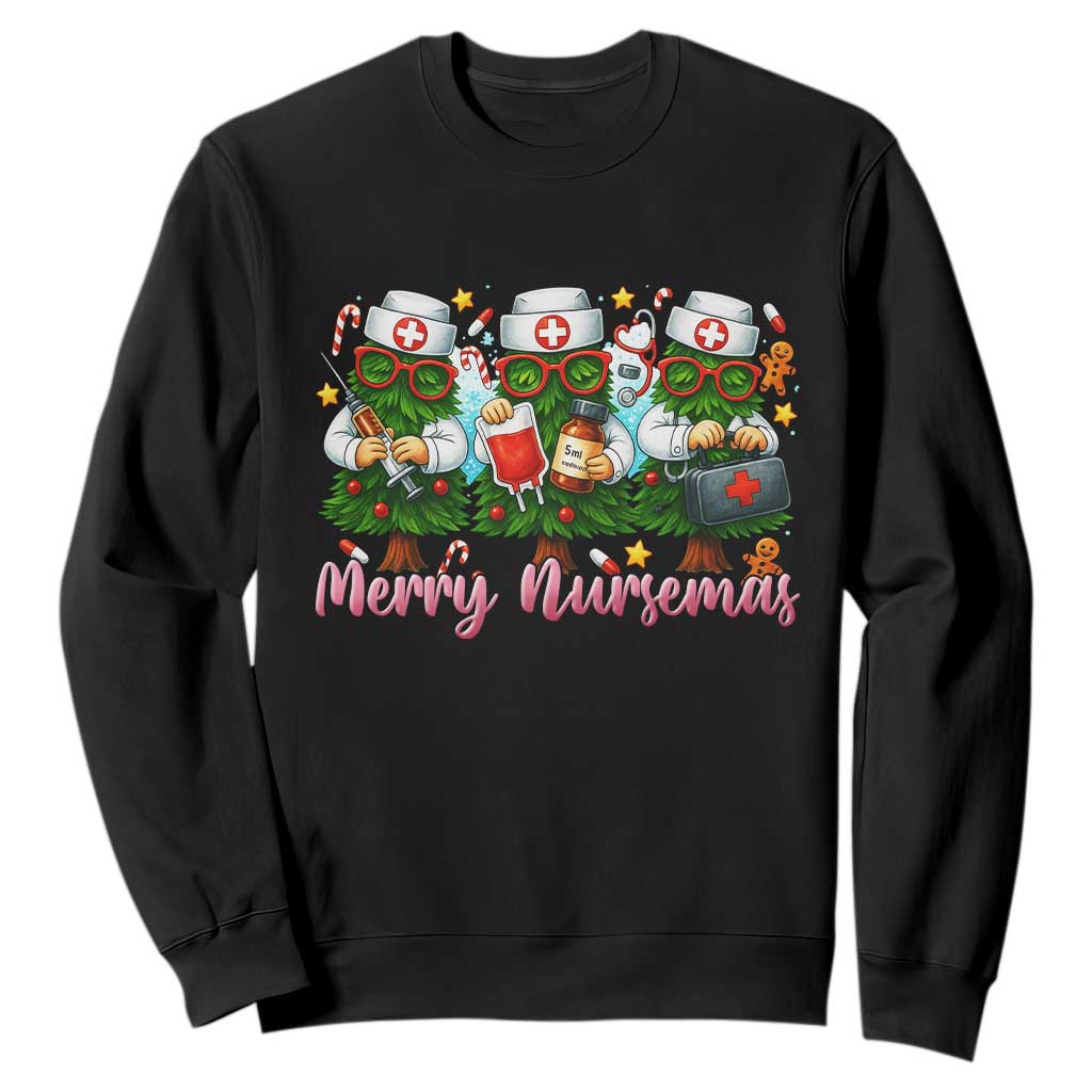 Christmas Nurse Sweatshirt Funny Merry Nursemas Pine Tree TS12 Black Print Your Wear