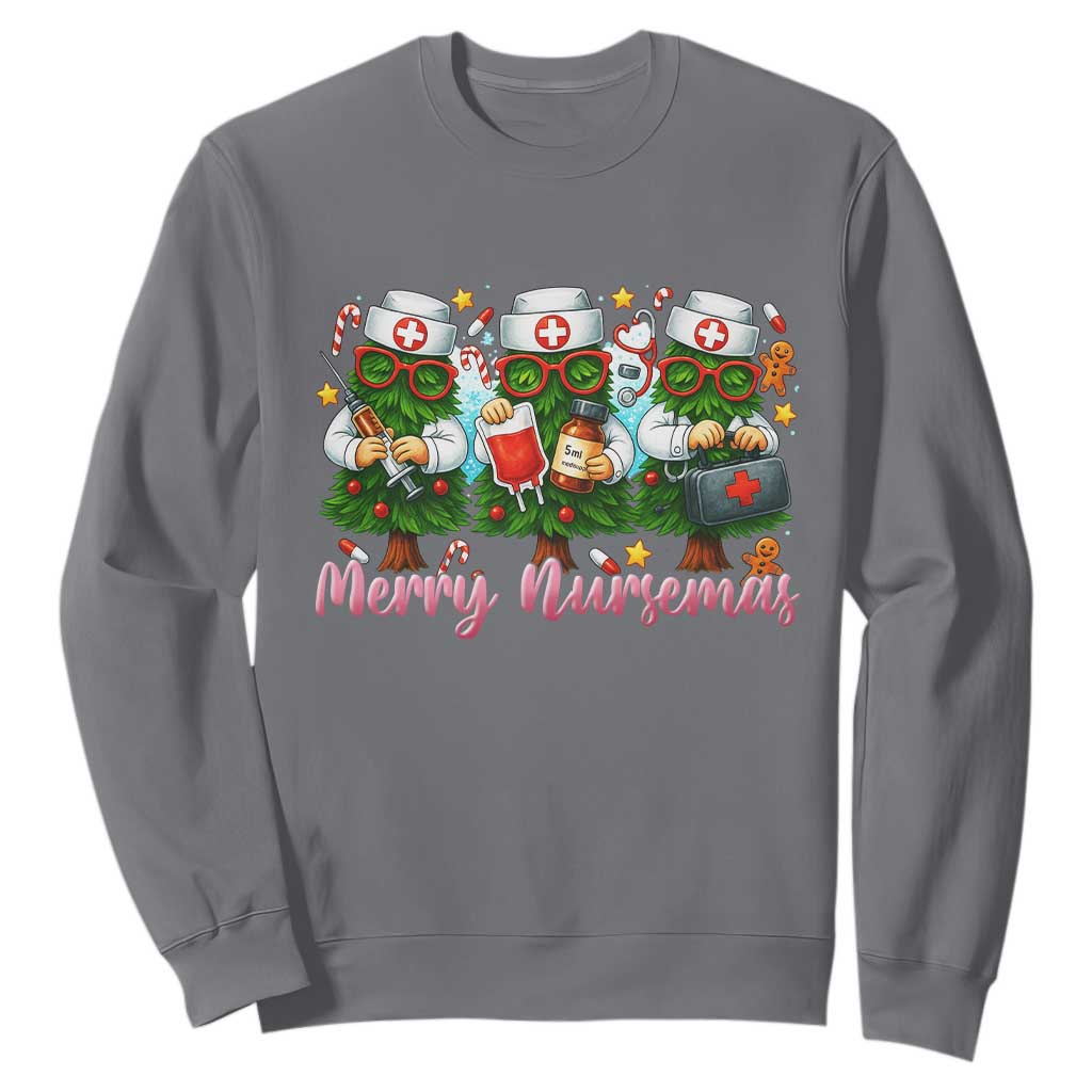 Christmas Nurse Sweatshirt Funny Merry Nursemas Pine Tree TS12 Charcoal Print Your Wear