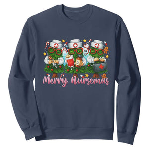 Christmas Nurse Sweatshirt Funny Merry Nursemas Pine Tree TS12 Navy Print Your Wear