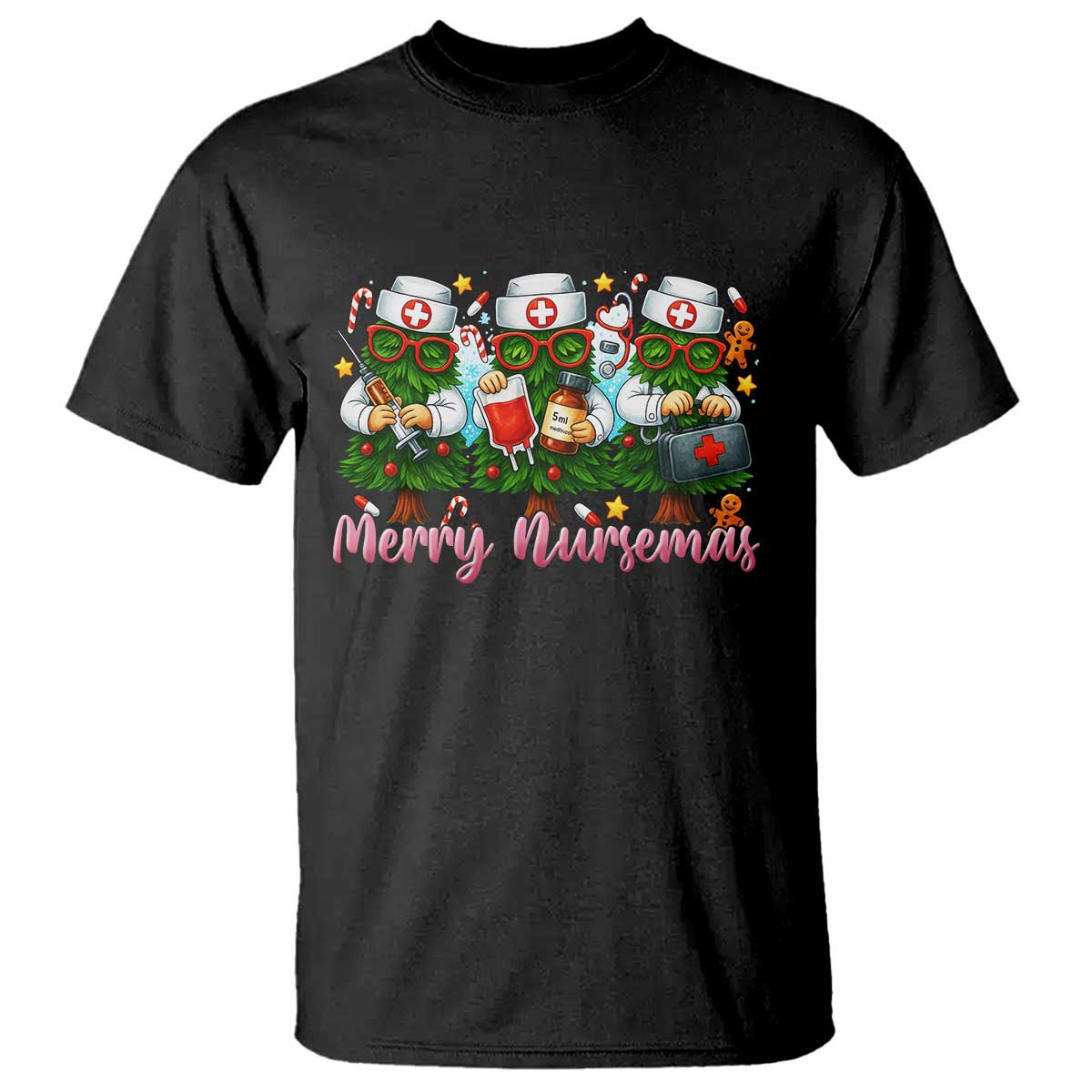 Christmas Nurse T Shirt Funny Merry Nursemas Pine Tree TS12 Black Print Your Wear