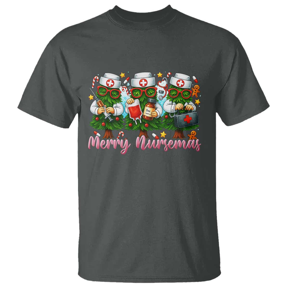 Christmas Nurse T Shirt Funny Merry Nursemas Pine Tree TS12 Dark Heather Print Your Wear