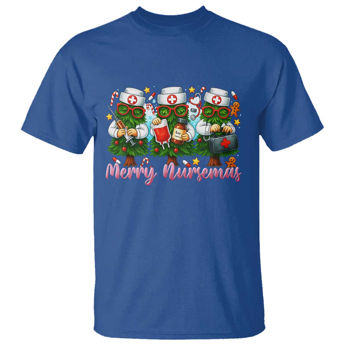Christmas Nurse T Shirt Funny Merry Nursemas Pine Tree TS12 Royal Blue Print Your Wear