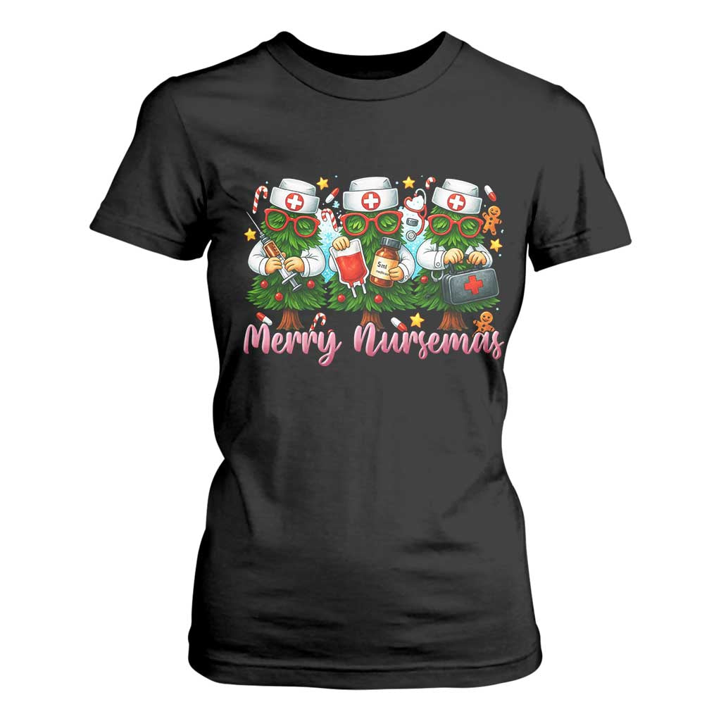 Christmas Nurse T Shirt For Women Funny Merry Nursemas Pine Tree TS12 Black Print Your Wear