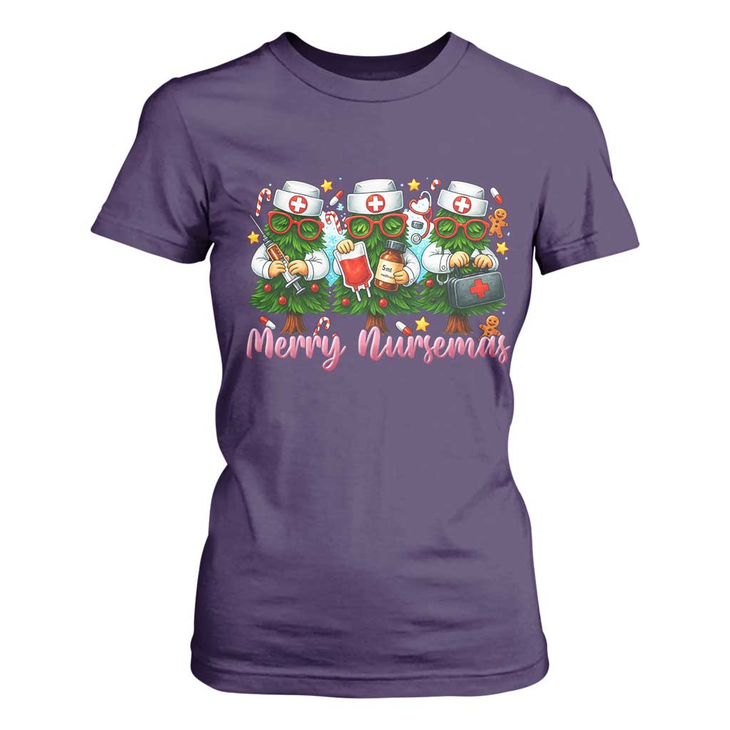 Christmas Nurse T Shirt For Women Funny Merry Nursemas Pine Tree TS12 Purple Print Your Wear