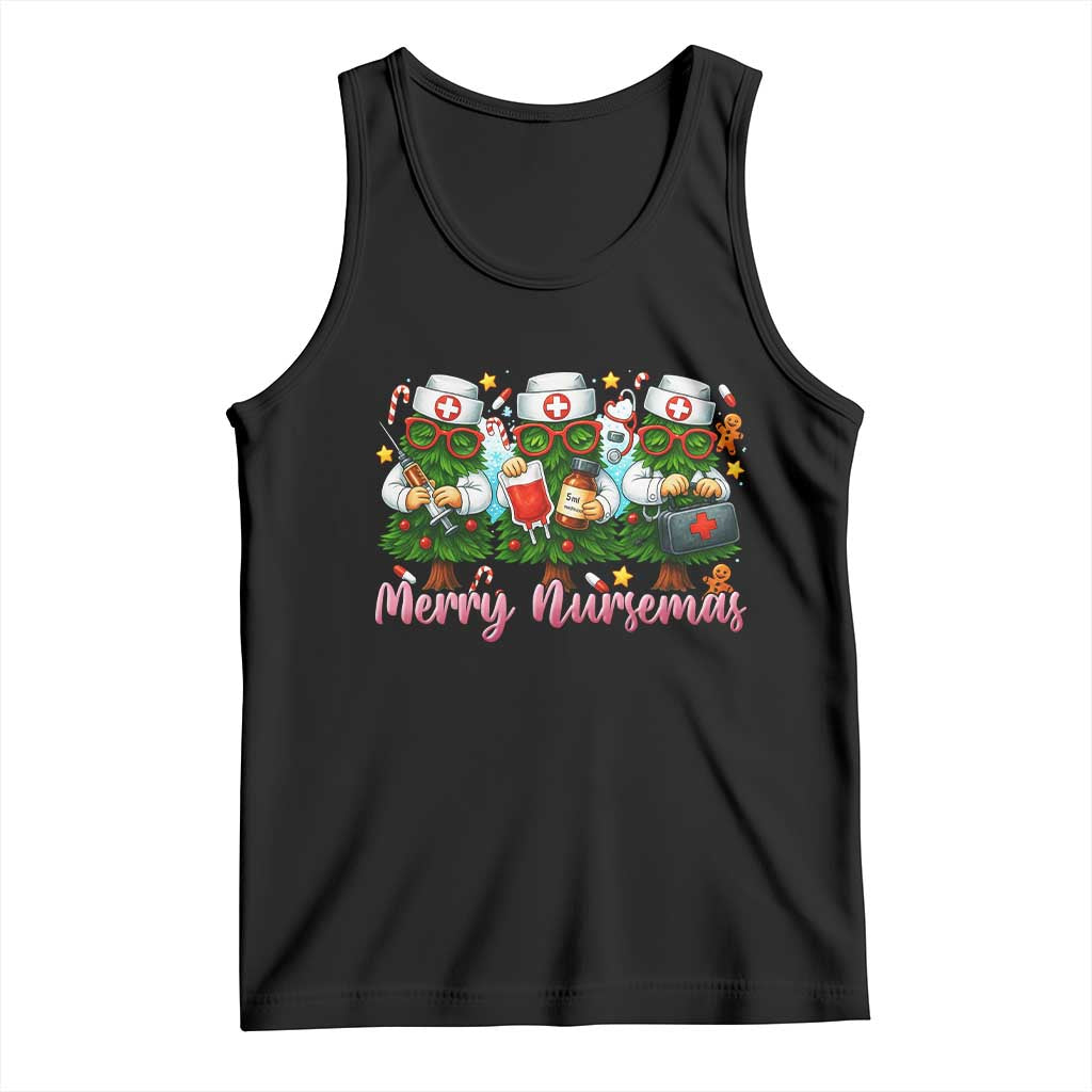 Christmas Nurse Tank Top Funny Merry Nursemas Pine Tree TS12 Black Print Your Wear