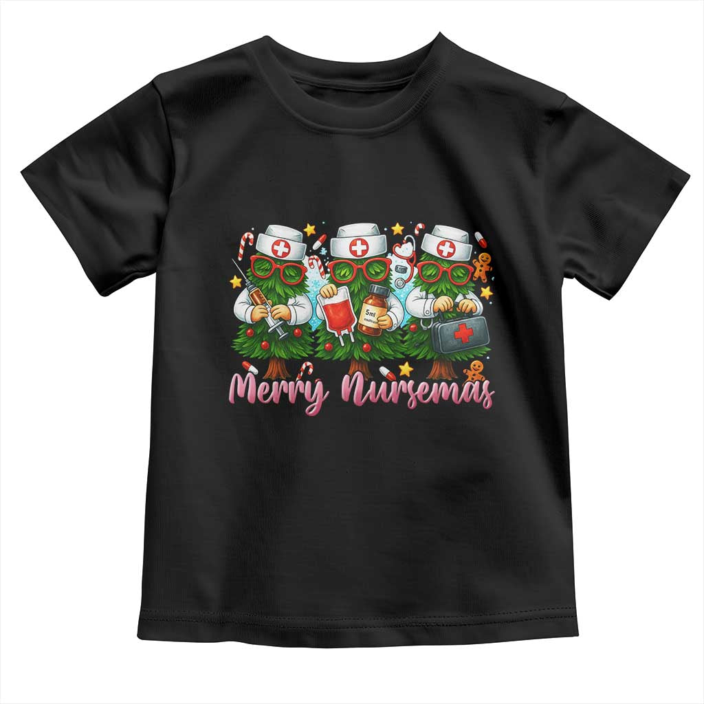 Christmas Nurse Toddler T Shirt Funny Merry Nursemas Pine Tree TS12 Black Print Your Wear