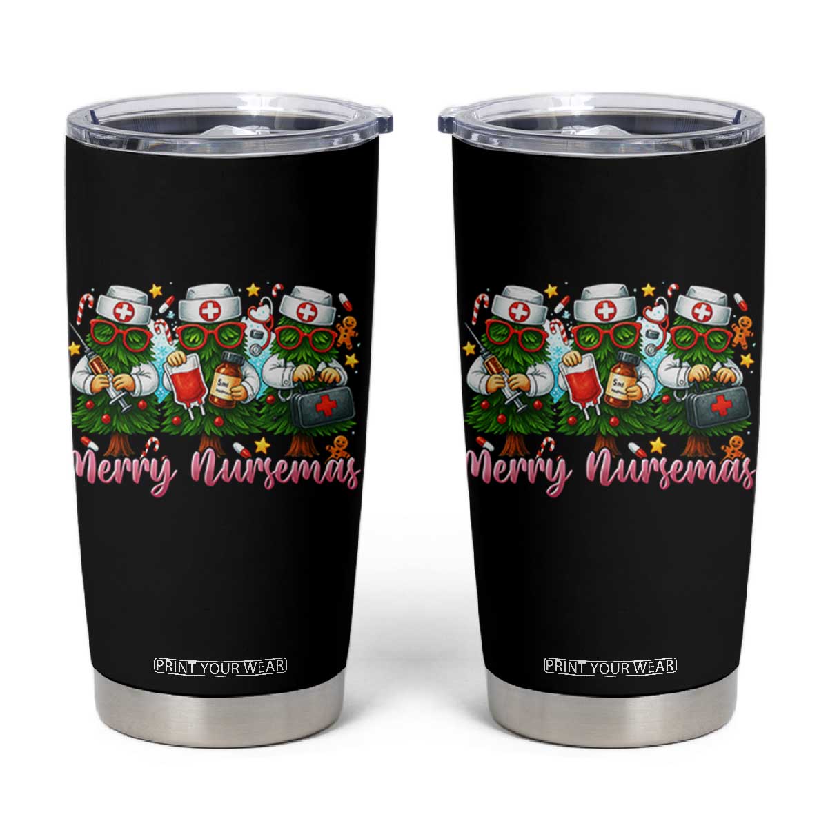 Christmas Nurse Tumbler Cup Funny Merry Nursemas Pine Tree TS12 Black Print Your Wear