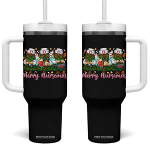 Christmas Nurse Tumbler With Handle Funny Merry Nursemas Pine Tree TS12 One Size: 40 oz Black Print Your Wear