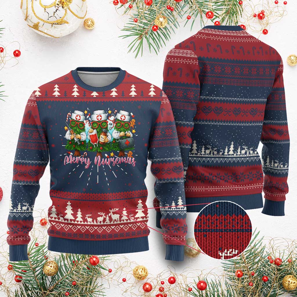 Xmas Nurse Ugly Christmas Sweater Funny Merry Nursemas Pine Tree TS12 Burgundy Print Your Wear