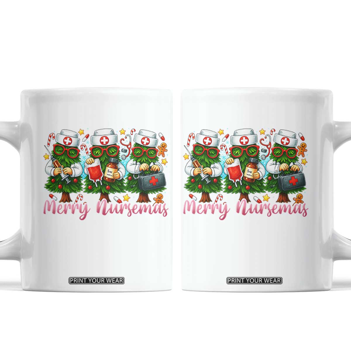 Christmas Nurse Coffee Mug Funny Merry Nursemas Pine Tree TS12 Black Print Your Wear