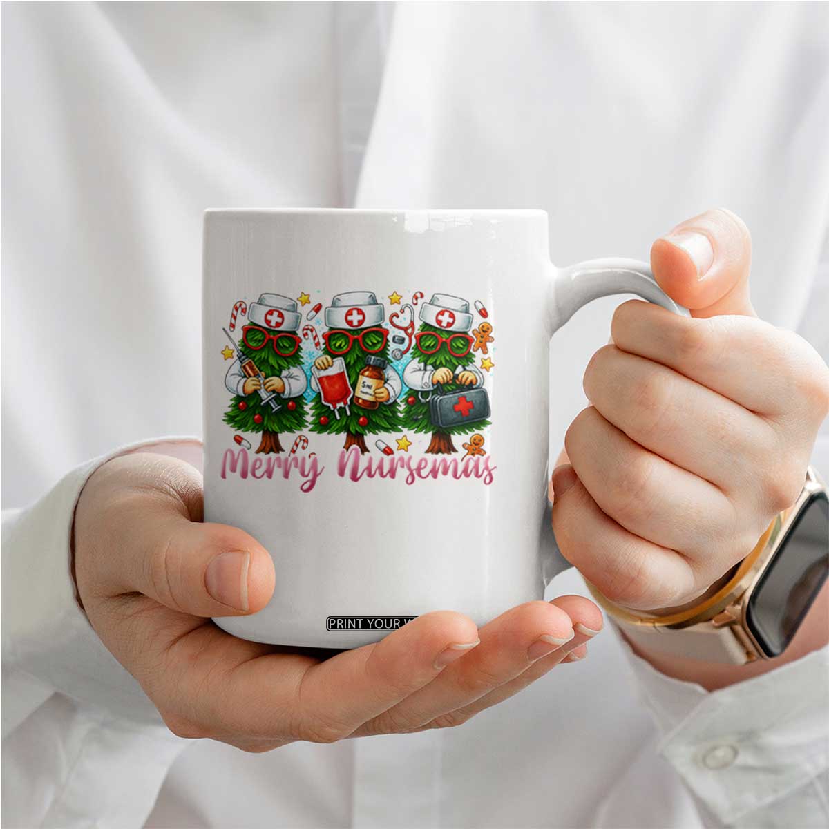 Christmas Nurse Coffee Mug Funny Merry Nursemas Pine Tree TS12 Print Your Wear