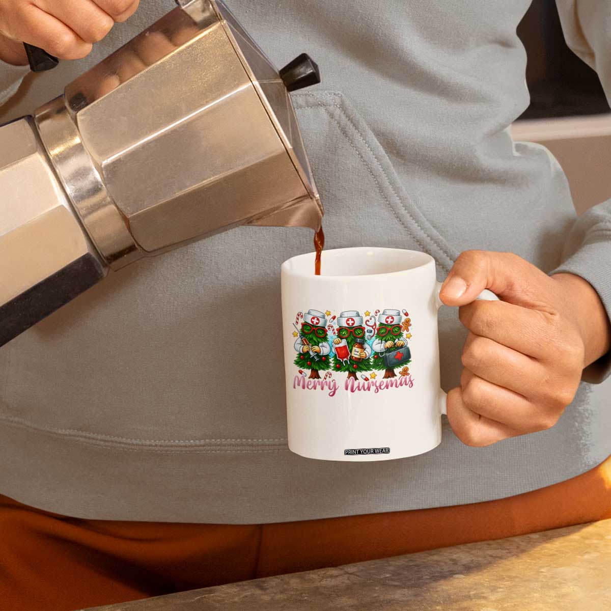 Christmas Nurse Coffee Mug Funny Merry Nursemas Pine Tree TS12 Print Your Wear