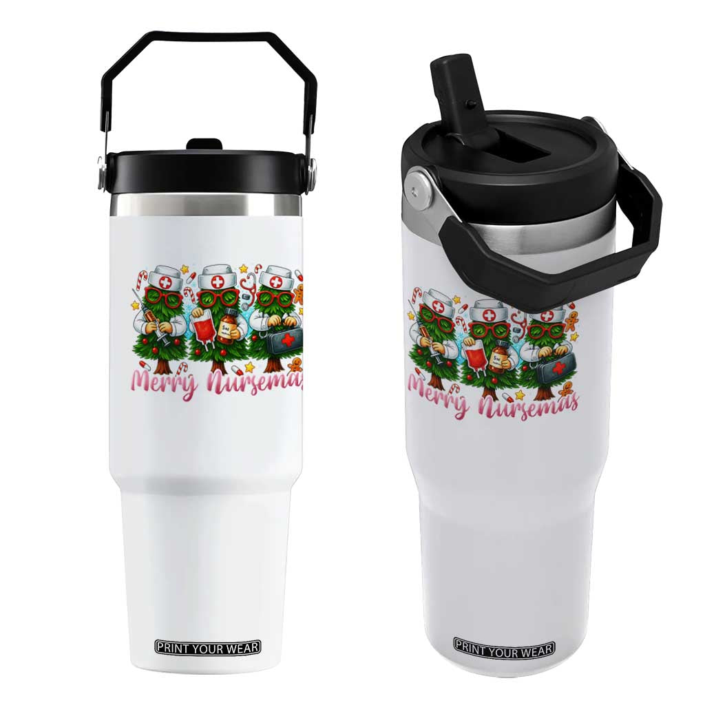 Christmas Nurse Flip Straw Tumbler Funny Merry Nursemas Pine Tree TS12 One Size: 30 oz White Print Your Wear