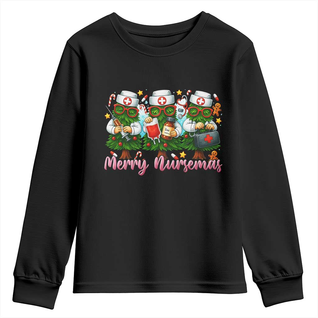 Christmas Nurse Youth Sweatshirt Funny Merry Nursemas Pine Tree TS12 Black Print Your Wear