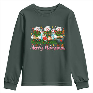 Christmas Nurse Youth Sweatshirt Funny Merry Nursemas Pine Tree TS12 Dark Forest Green Print Your Wear