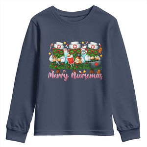 Christmas Nurse Youth Sweatshirt Funny Merry Nursemas Pine Tree TS12 Navy Print Your Wear