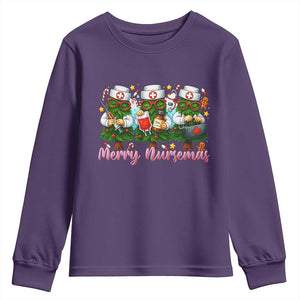 Christmas Nurse Youth Sweatshirt Funny Merry Nursemas Pine Tree TS12 Purple Print Your Wear