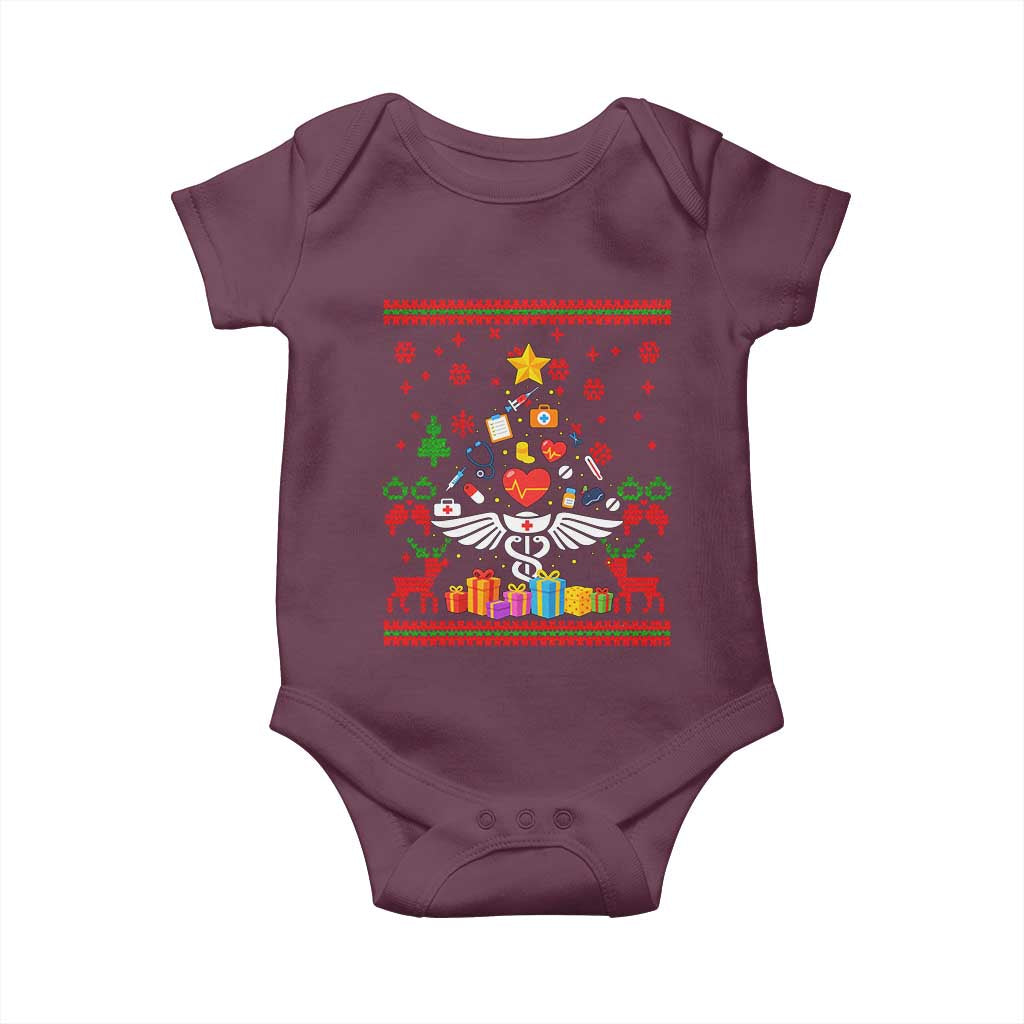 Funny Christmas Healthcare Worker Baby Onesie Nurses And Doctors Pine Tree TS12 Maroon Print Your Wear