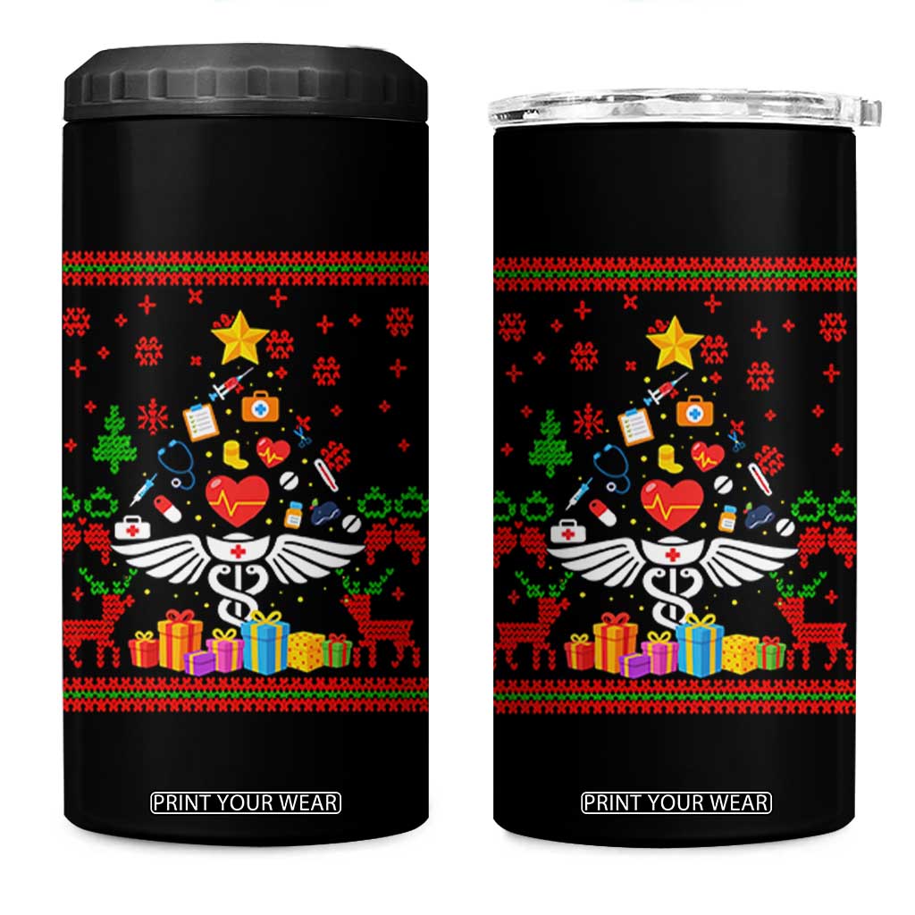 Funny Christmas Healthcare Worker 4 in 1 Can Cooler Tumbler Nurses And Doctors Pine Tree TS12 One Size: 16 oz Black Print Your Wear