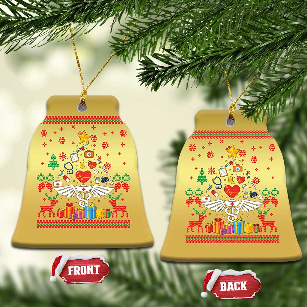 Funny Xmas Healthcare Worker Christmas Ornament Nurses And Doctors Pine Tree TS12 Bell Flake Gold Print Your Wear