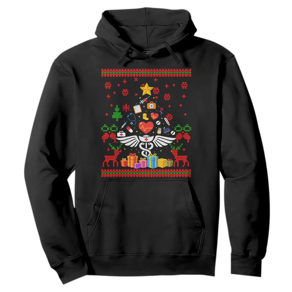 Funny Christmas Healthcare Worker Hoodie Nurses And Doctors Pine Tree TS12 Black Print Your Wear