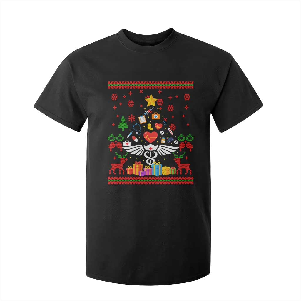 Funny Christmas Healthcare Worker T Shirt For Kid Nurses And Doctors Pine Tree TS12 Black Print Your Wear