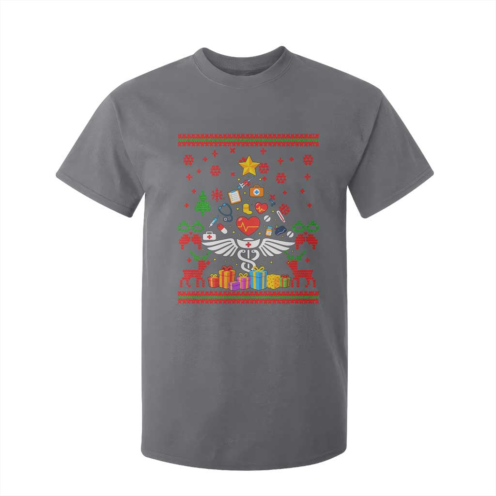 Funny Christmas Healthcare Worker T Shirt For Kid Nurses And Doctors Pine Tree TS12 Charcoal Print Your Wear