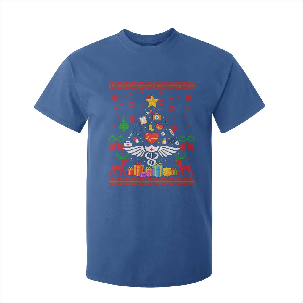 Funny Christmas Healthcare Worker T Shirt For Kid Nurses And Doctors Pine Tree TS12 Royal Blue Print Your Wear