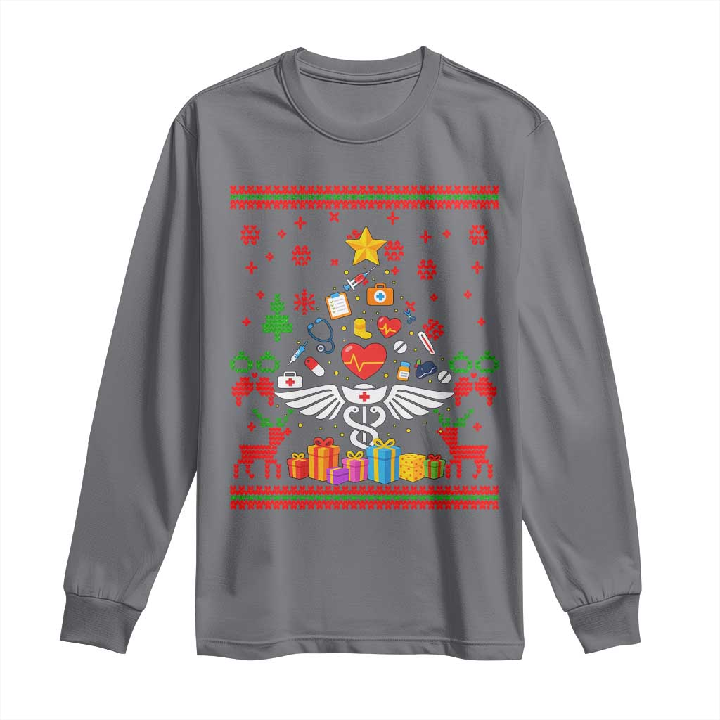 Funny Christmas Healthcare Worker Long Sleeve Shirt Nurses And Doctors Pine Tree TS12 Charcoal Print Your Wear