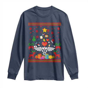 Funny Christmas Healthcare Worker Long Sleeve Shirt Nurses And Doctors Pine Tree TS12 Navy Print Your Wear
