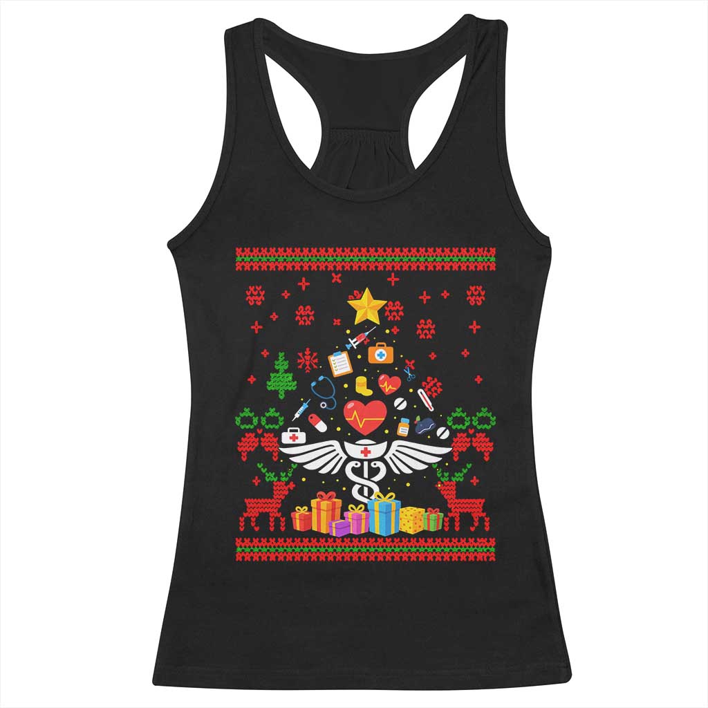 Funny Christmas Healthcare Worker Racerback Tank Top Nurses And Doctors Pine Tree TS12 Black Print Your Wear