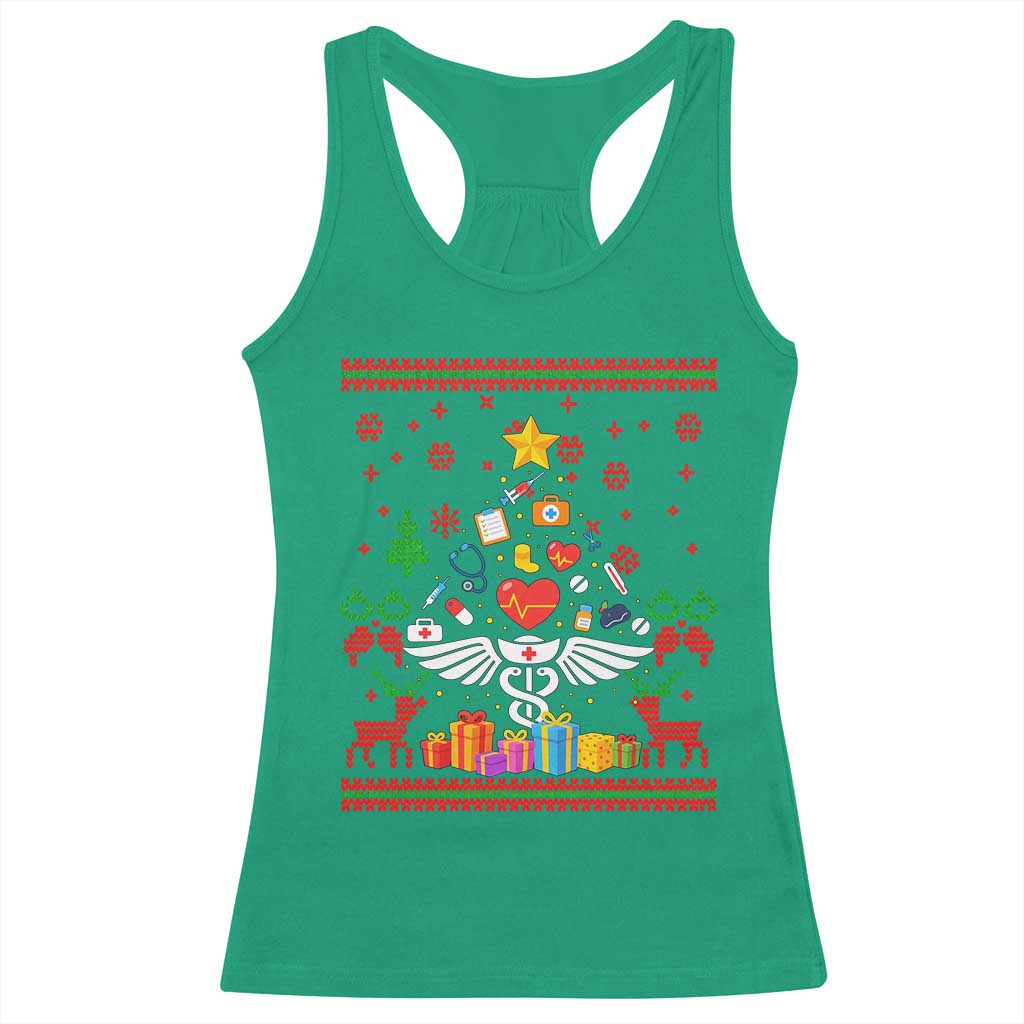 Funny Christmas Healthcare Worker Racerback Tank Top Nurses And Doctors Pine Tree TS12 Irish Green Print Your Wear