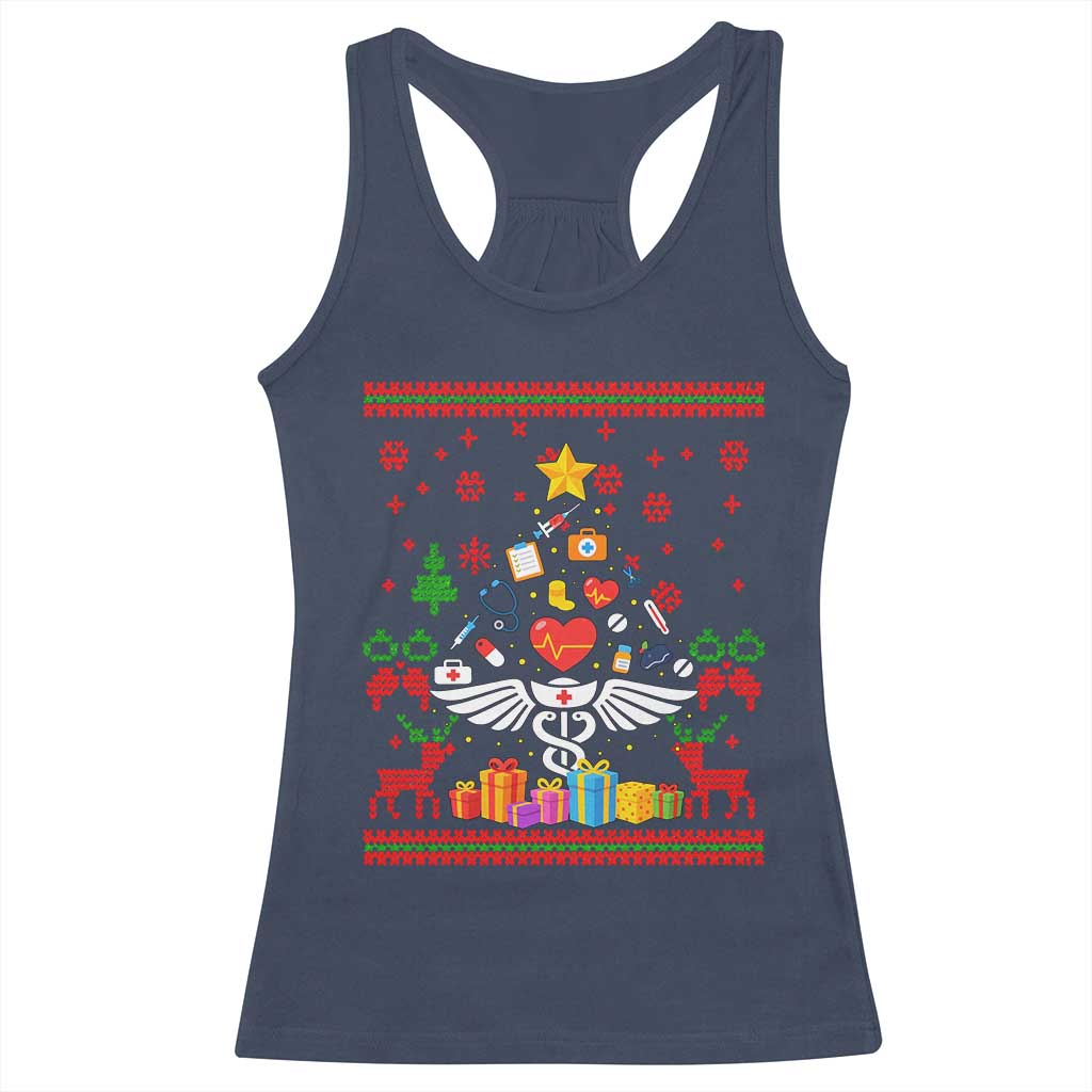 Funny Christmas Healthcare Worker Racerback Tank Top Nurses And Doctors Pine Tree TS12 Navy Print Your Wear