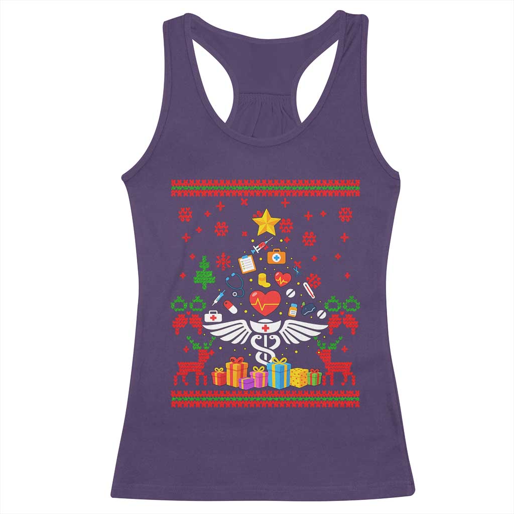 Funny Christmas Healthcare Worker Racerback Tank Top Nurses And Doctors Pine Tree TS12 Purple Print Your Wear
