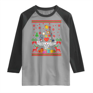 Funny Christmas Healthcare Worker Raglan Shirt Nurses And Doctors Pine Tree TS12 Sport Gray Black Print Your Wear