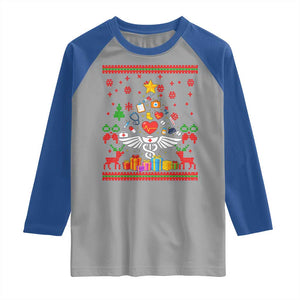 Funny Christmas Healthcare Worker Raglan Shirt Nurses And Doctors Pine Tree TS12 Sport Gray Royal Print Your Wear
