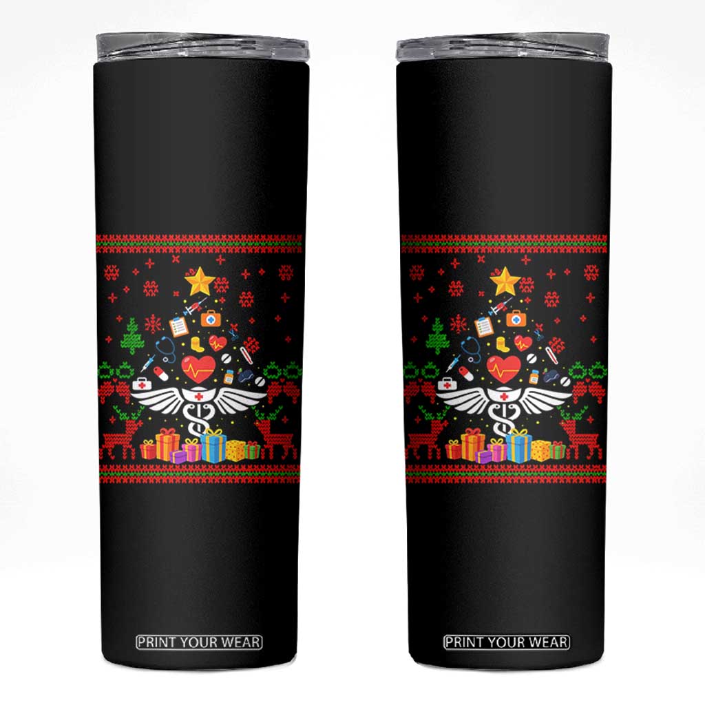 Funny Christmas Healthcare Worker Skinny Tumbler Nurses And Doctors Pine Tree TS12 Black Print Your Wear