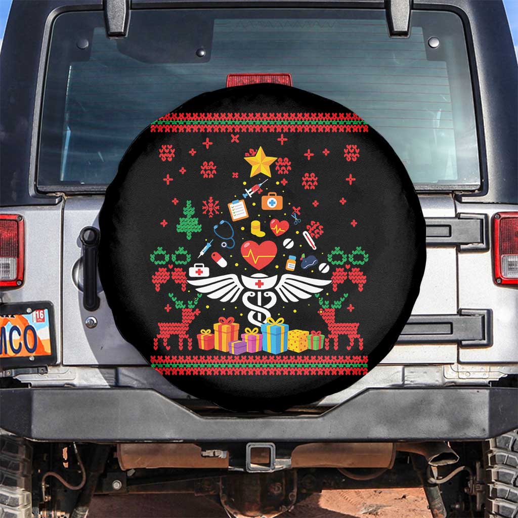 Funny Christmas Healthcare Worker Spare Tire Cover Nurses And Doctors Pine Tree TS12 No hole Black Print Your Wear