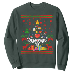 Funny Christmas Healthcare Worker Sweatshirt Nurses And Doctors Pine Tree TS12 Dark Forest Green Print Your Wear