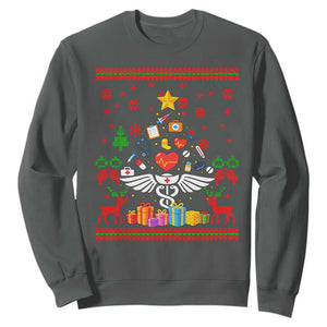 Funny Christmas Healthcare Worker Sweatshirt Nurses And Doctors Pine Tree TS12 Dark Heather Print Your Wear