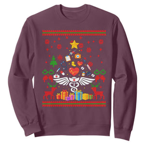 Funny Christmas Healthcare Worker Sweatshirt Nurses And Doctors Pine Tree TS12 Maroon Print Your Wear