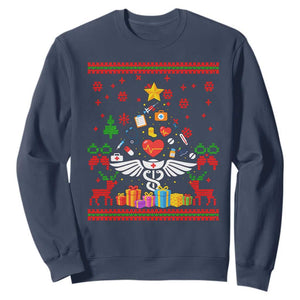 Funny Christmas Healthcare Worker Sweatshirt Nurses And Doctors Pine Tree TS12 Navy Print Your Wear