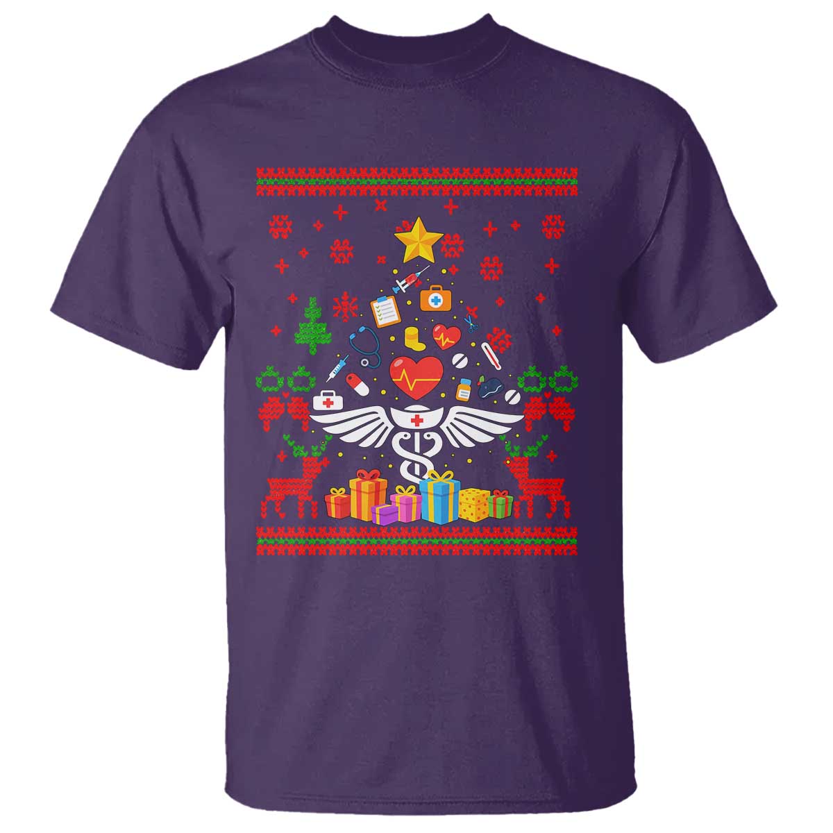 Funny Christmas Healthcare Worker T Shirt Nurses And Doctors Pine Tree TS12 Purple Print Your Wear