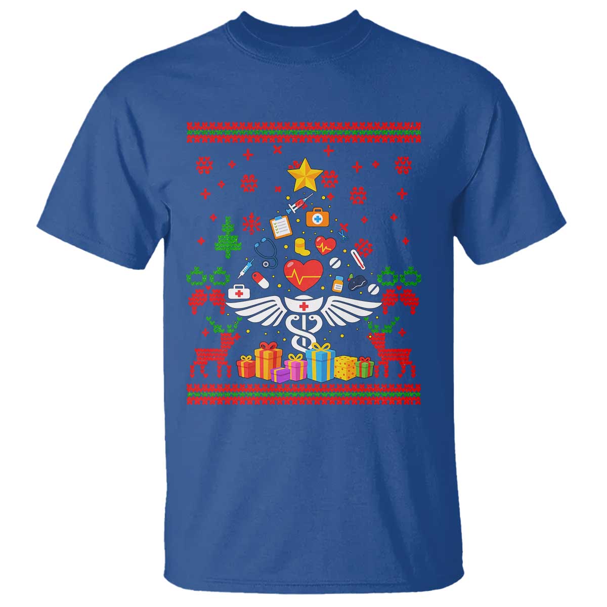 Funny Christmas Healthcare Worker T Shirt Nurses And Doctors Pine Tree TS12 Royal Blue Print Your Wear