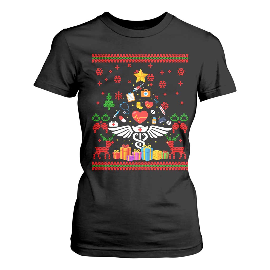 Funny Christmas Healthcare Worker T Shirt For Women Nurses And Doctors Pine Tree TS12 Black Print Your Wear